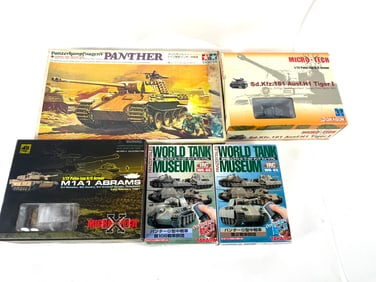 5 Tank Kits (2) Panzerkampfwagen V Panther/(2) Panzertales IRC B 1+2/Ausf H1 Tiger I/M1A1 Abrams