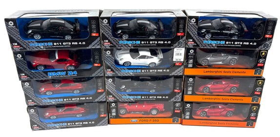 12 Braha RC Vehicles (7) Porsche 911 GT3 RS 40/(3) Red Lamborghini Sesto Elemento/BMW Z4/Ford F-350