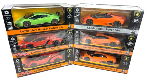 6 RC Cars (2) Lamborghini Veneno, (2) Murcielago LP670-SV, Reventon, and Huracan Performante