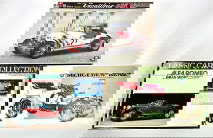 3 Model Car Kits 1906 Mercedes-Benz, Excalibur SSK, Alfa Romeo Grand Sport