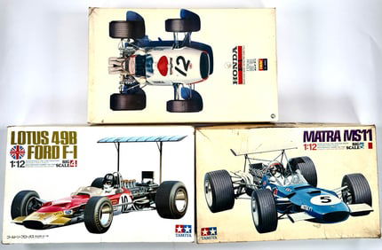 3 Tamiya IMAI Model Car Kits Lotus 49B Ford F-1, Matra MSII F-1, Honda F-1