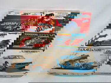 6 Model Car Kits Lola T70/Ferrari 312 T3/De Tomaso Mangusta/Ford J/Ferrari P4/Miura P400