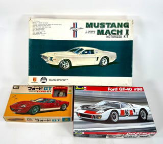 3 Model Car Kits Ford GT, Ford GT-40, Mustang Mach 1 MIB