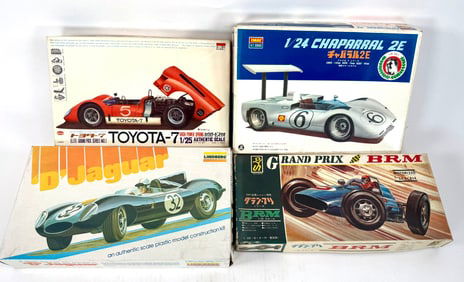 4 Model Car Kits Chaparral 2E, Toyota 7, "D" Jaguar, Grand Prix BRM