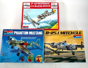 3 Model Plane Kits Phantom Mustang/B-25J Mitchell/P-47 Razorback