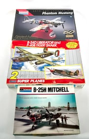 4 Monogram Model Kits B-25H Mitchell/50th Anniv Phantom Mustang/B-24D Liberator/P-40B Tiger Shark