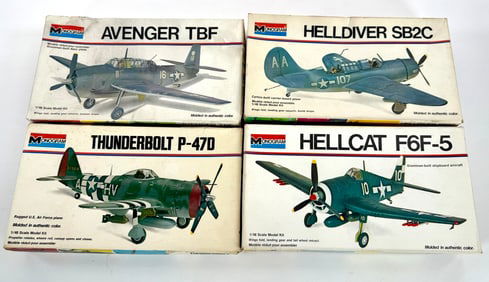 4 Revell Model Kits Thunderbolt/Hellcat F6F-5/Helldiver SB2C/Avenger TBF
