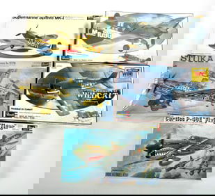 5 Revell Models Supermarine Spitfire MK-I/Me 109G/Grumman F4F Wildcat/Curtiss P-40/Stuka Junkers