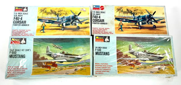 4 Monogram Model Kits (2) F4U-4 Corsair Fighter Bomber 1/48/(2) F51D Mustang 1/32 Scale