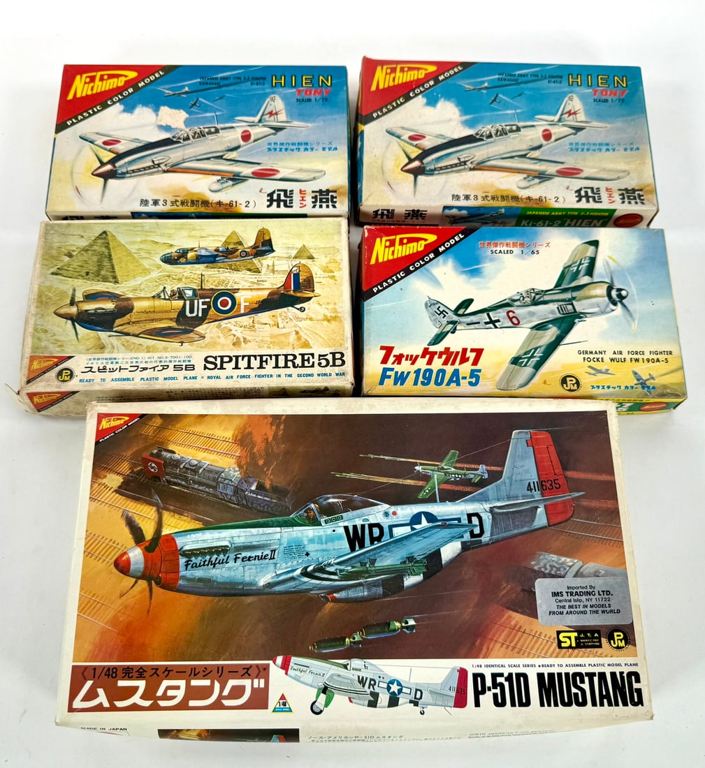5 Nichimo Model Kits P-51D Mustang/Spitfire 5B/(2) Ki-61-2 Hien/Focke Wulf 190A-5 (1 of 20)