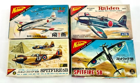 4 Nichimo Model Kits Mitsubishi J2M3 Navy Interceptor/Ki-61-2/Supermarine Spitfire 5B/Spitfire 5B