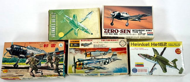 5 Model Plane Kits Zero-Sen Mitsubishi A6M3/(2) Heinkel HE162/Saiun/Republic Thunderbolt Old Jug