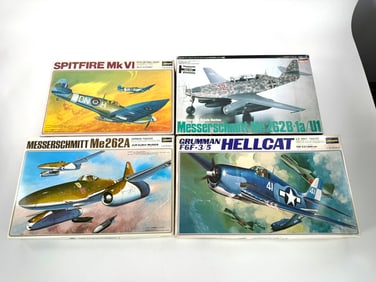 4 Hasegawa Grumman F6F-3/5 Hellcat/Messerschmitt Me 262A & Me 262B-1a U1/Supermarine Spitfire MK VI