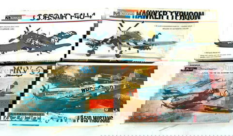 4 Model Plane Kits Corsair F4U-4/Hawker Typhoon/Supermarine Spitfire MKV/Mustang P-51D