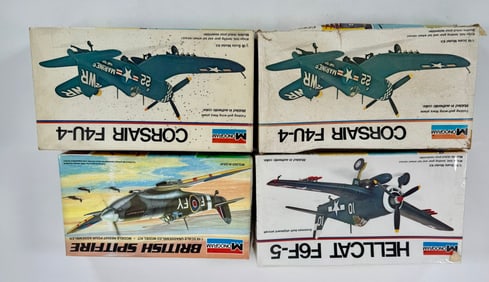 4 Model Plane Kits British Spitfire/Hellcat F6F-5/(2) Corsair F4U-4
