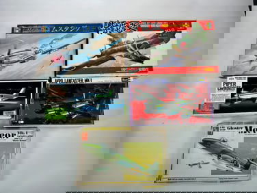 5 Model Plane Kits Piper Cherokee Meteor MKI/Avro Lancaster MK-1/Shiden-Kai George/P-51D