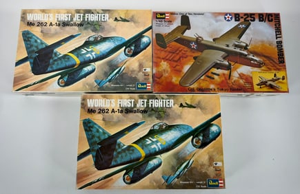 3 Monogram Plane Kits B-25B/C Mitchell Bomber/(2) World’s First Fighter Jet Me 262 A-1a Swallow