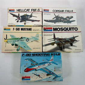 5 Monogram Model Planes Corsair F4U-4/Hellcat F6F-5/Mosquito/F-51D Mustang/F-80 Shooting Star