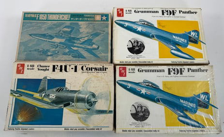 4 Model Plane Kits (2) Grumman F9F Panther/F-105D Thunderchief/Corsair F4U-1