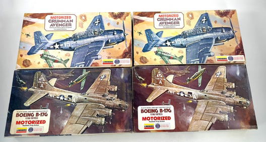 4 Model Plane Kits (2) Grumman Avenger Motorized/(2) Boeing B-17G Motorized