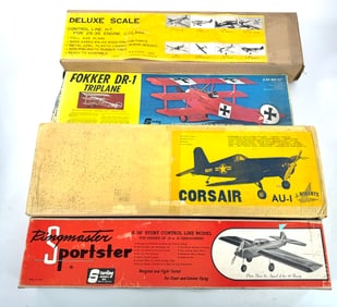 3 Model Plane Kits J. Roberts Corsair AU-I/Sterling Models Ringmaster Sportster & Fokker DR-1