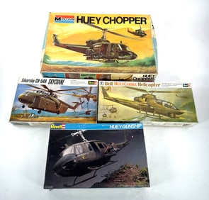 4 Models Monogram Huey Chopper/Revell Sikorsky CH-54A Skycrane/Huey Gunship/Huey Cobra Helo