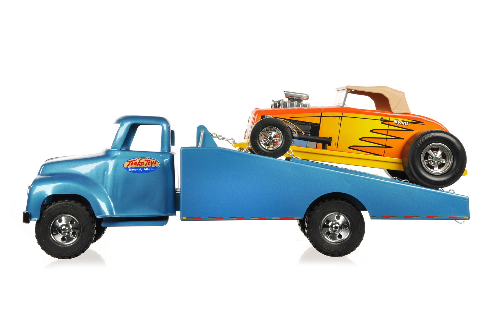 Tonka Flatbed Tow Truck w/Nylint Hot Rod