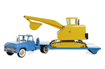 Structo Lowboy Flatbed Truck w/Nylint Backhoe