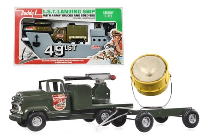 Buddy L Anti-Aircraft Unit w/Searchlight Trailer & LST Landing Ship Boxed