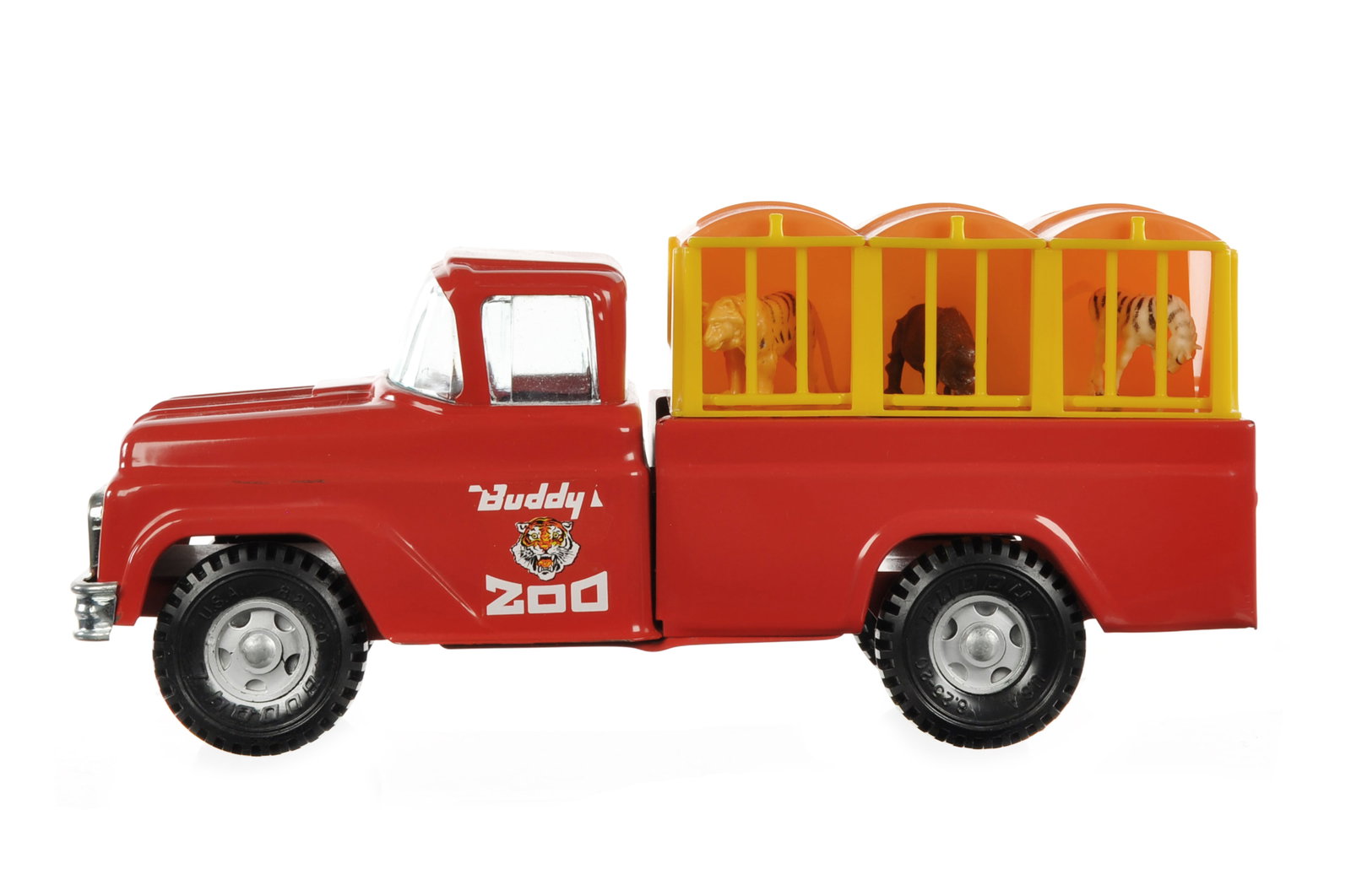 Buddy L Pressed Steel Traveling Zoo Truck: This is a Buddy L pressed steel Traveling Zoo truck. It includes all of its animals and measures approximately 13" L.