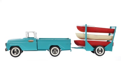 1960s Tonka #117 Boat Service Truck w/Trailer and 3 Boats