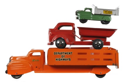 (3) Lincoln & Richmond Pressed Steel Stake & Dump Trucks