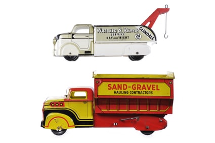 (2) Marx Glendale Wrecker & Sand-Gravel Dump Trucks