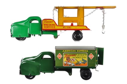 (2) Banner American Express Van & Wrecking Service Truck