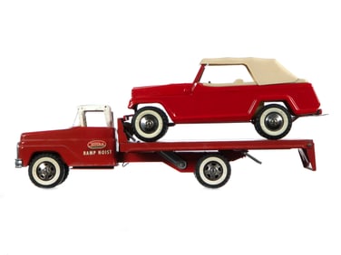1960s Tonka Ramp Hoist Flatbed Truck & Conv. Jeepster