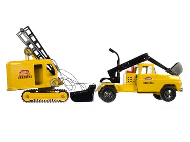 (2) Tonka Yellow Backhoe & Dragline Construction Vehicles