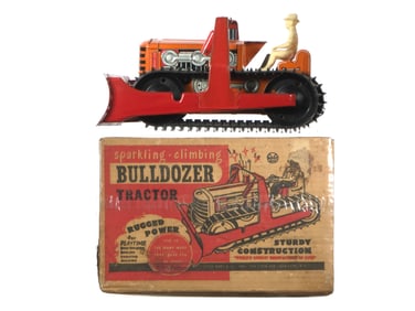 1950s Marx Sparkling Climbing Bulldozer Tractor Boxed