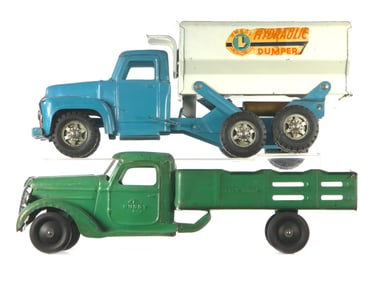 (2) Buddy L Hydraulic Dumper & City Dray Flatbed Truck