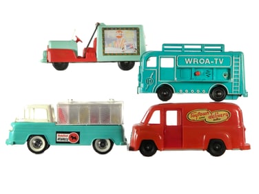 4 pc. Set Kennel/Toytown Delivery/WROA-TV/ Popsicle Trucks