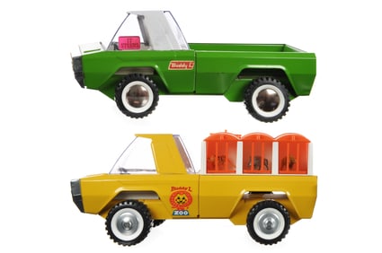(2) Buddy L Zoo Truck & Green Pickup Truck