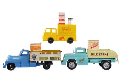 (3) Plastic Milk Trucks Verifine/Buddy L/Marx