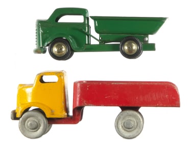 (2) 1940s Lifetime Toys Flatbed & Richmond Dump Trucks