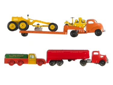 (5) Hubley Toys Lowboy/Tankers/Road Grader/Road Roller