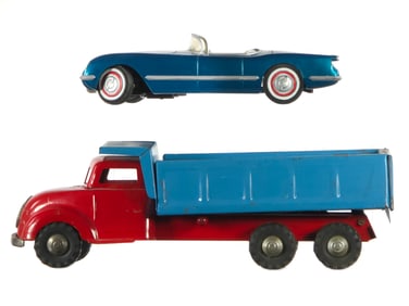 (2) Hubley 1954 Corvette Roadster & German Dump Truck