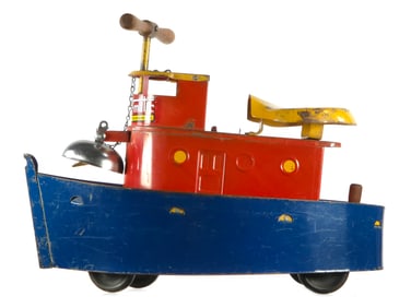 Tru-Matic Pressed Steel Ride-On Tug Boat w/Bell
