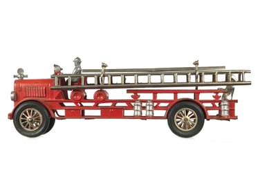 Large Hubley Bug Eye Fire Ladder Truck Cast Iron