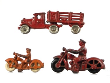 (3) Hubley Motorcycles and A.C. Williams Truck