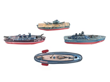 (4) Japanese Tin Litho Ships Windup and Friction