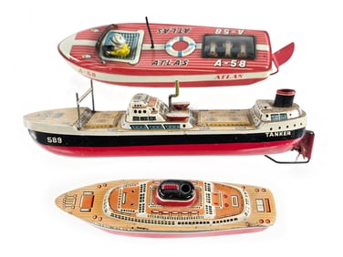 (3) Japanese Tin Litho Boats/Ships Windup & Friction