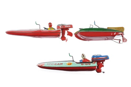 (3) Tin Litho Racing Boats Bandai and Nikko Gangu